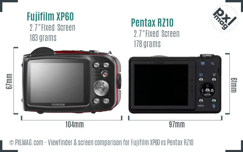 Fujifilm XP60 vs Pentax RZ10 Screen and Viewfinder comparison