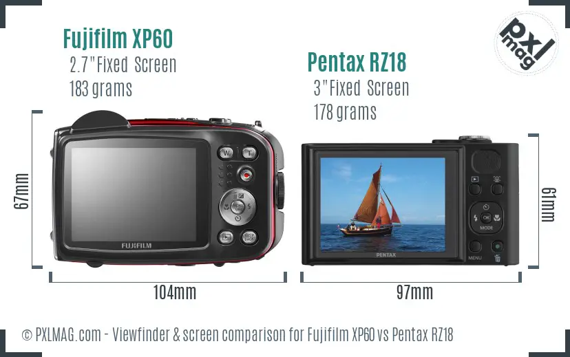 Fujifilm XP60 vs Pentax RZ18 Screen and Viewfinder comparison