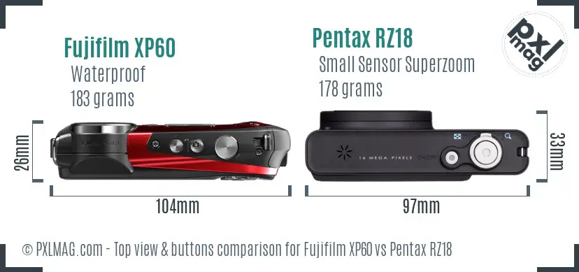 Fujifilm XP60 vs Pentax RZ18 top view buttons comparison