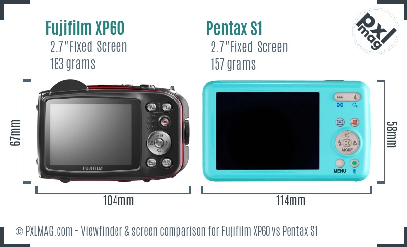 Fujifilm XP60 vs Pentax S1 Screen and Viewfinder comparison