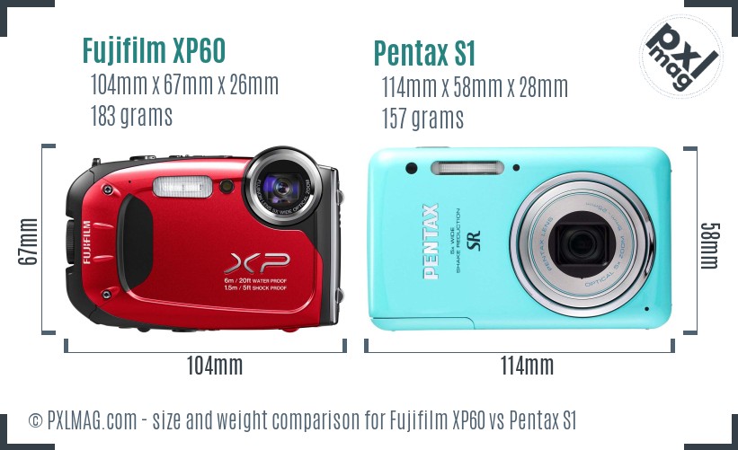 Fujifilm XP60 vs Pentax S1 size comparison