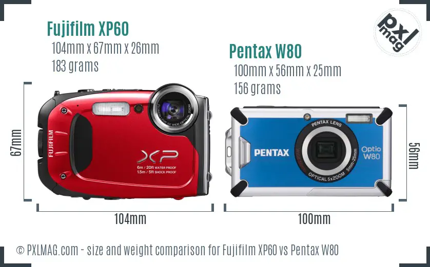 Fujifilm XP60 vs Pentax W80 size comparison