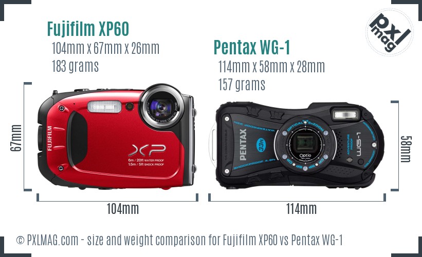Fujifilm XP60 vs Pentax WG-1 size comparison