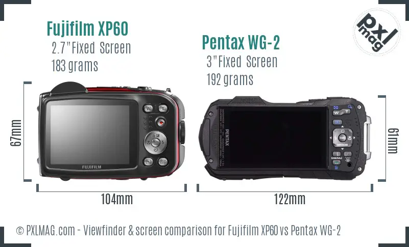 Fujifilm XP60 vs Pentax WG-2 Screen and Viewfinder comparison