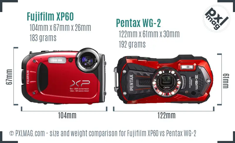 Fujifilm XP60 vs Pentax WG-2 size comparison