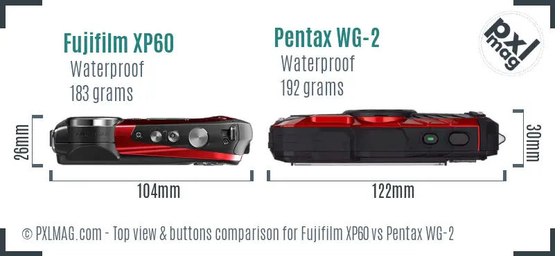 Fujifilm XP60 vs Pentax WG-2 top view buttons comparison