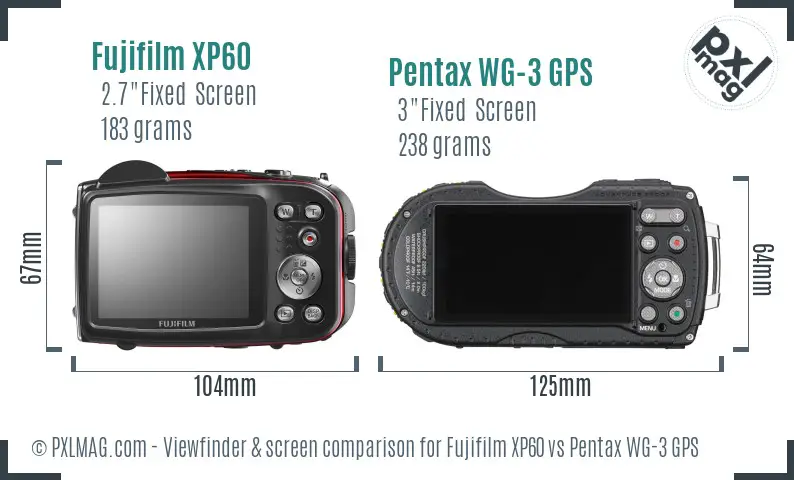 Fujifilm XP60 vs Pentax WG-3 GPS Screen and Viewfinder comparison