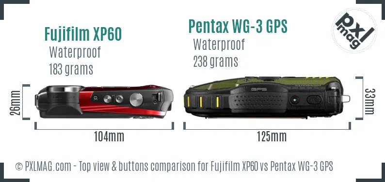 Fujifilm XP60 vs Pentax WG-3 GPS top view buttons comparison