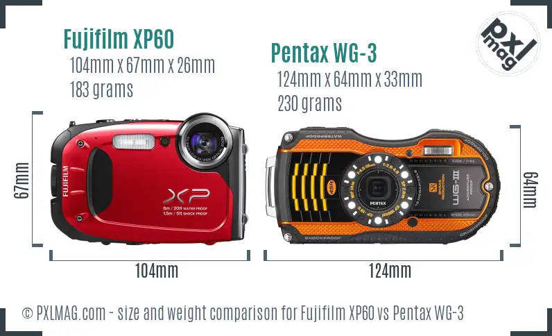 Fujifilm XP60 vs Pentax WG-3 size comparison