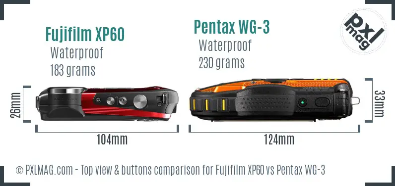 Fujifilm XP60 vs Pentax WG-3 top view buttons comparison