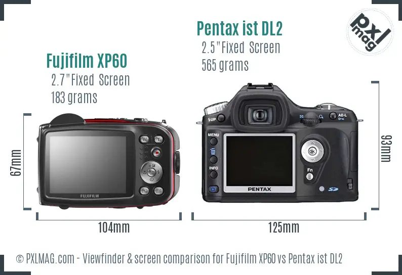 Fujifilm XP60 vs Pentax ist DL2 Screen and Viewfinder comparison
