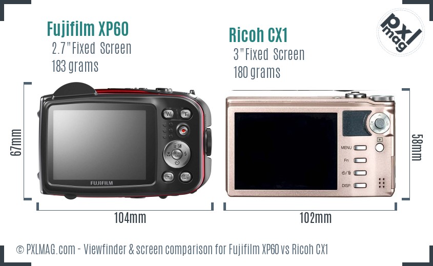 Fujifilm XP60 vs Ricoh CX1 Screen and Viewfinder comparison
