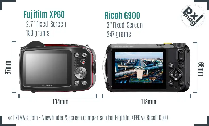 Fujifilm XP60 vs Ricoh G900 Screen and Viewfinder comparison