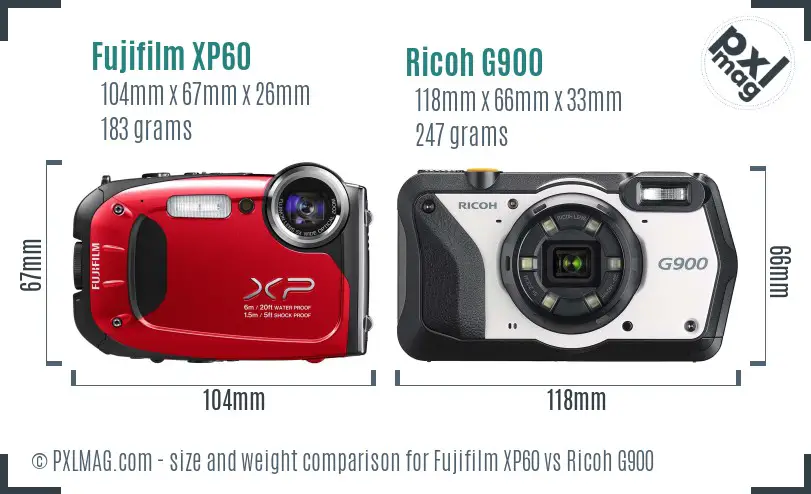 Fujifilm XP60 vs Ricoh G900 size comparison