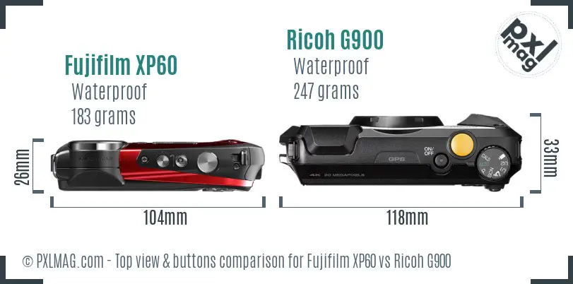 Fujifilm XP60 vs Ricoh G900 top view buttons comparison