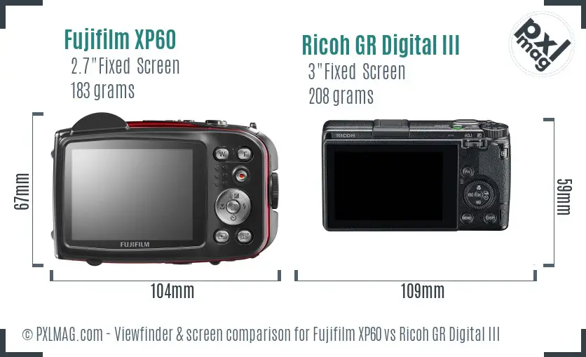 Fujifilm XP60 vs Ricoh GR Digital III Screen and Viewfinder comparison Fujifilm XP60 vs Ricoh GR Digital III Screen and Viewfinder comparison