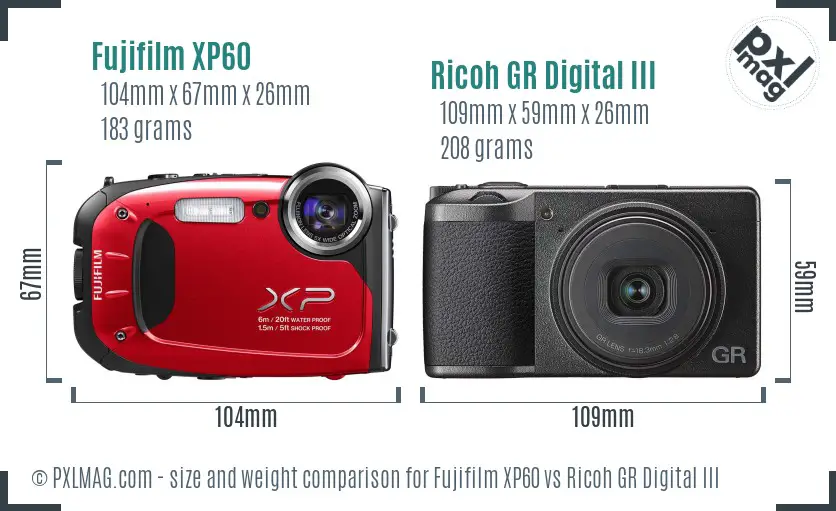 Fujifilm XP60 vs Ricoh GR Digital III size comparison Fujifilm XP60 vs Ricoh GR Digital III size comparison