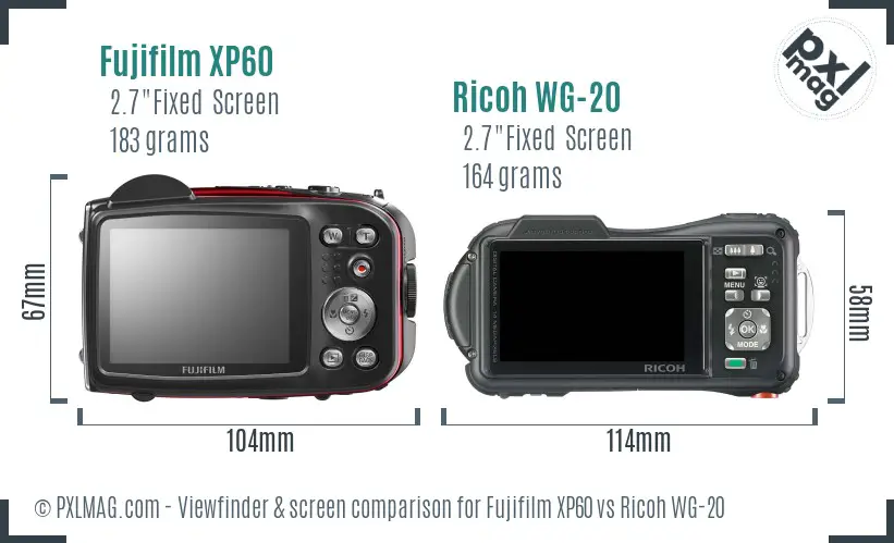 Fujifilm XP60 vs Ricoh WG-20 Screen and Viewfinder comparison