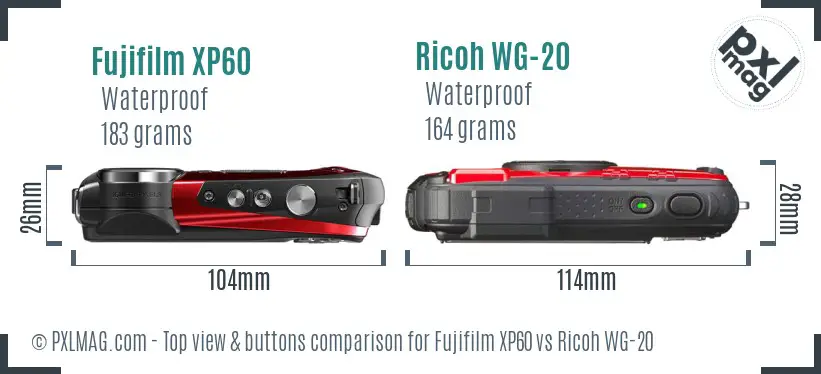 Fujifilm XP60 vs Ricoh WG-20 top view buttons comparison