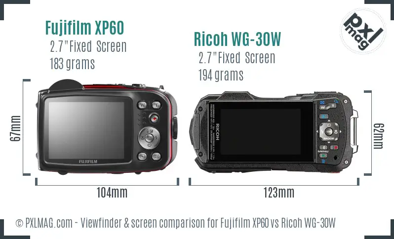 Fujifilm XP60 vs Ricoh WG-30W Screen and Viewfinder comparison