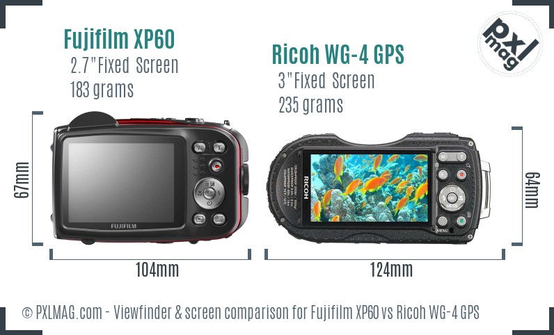 Fujifilm XP60 vs Ricoh WG-4 GPS Screen and Viewfinder comparison
