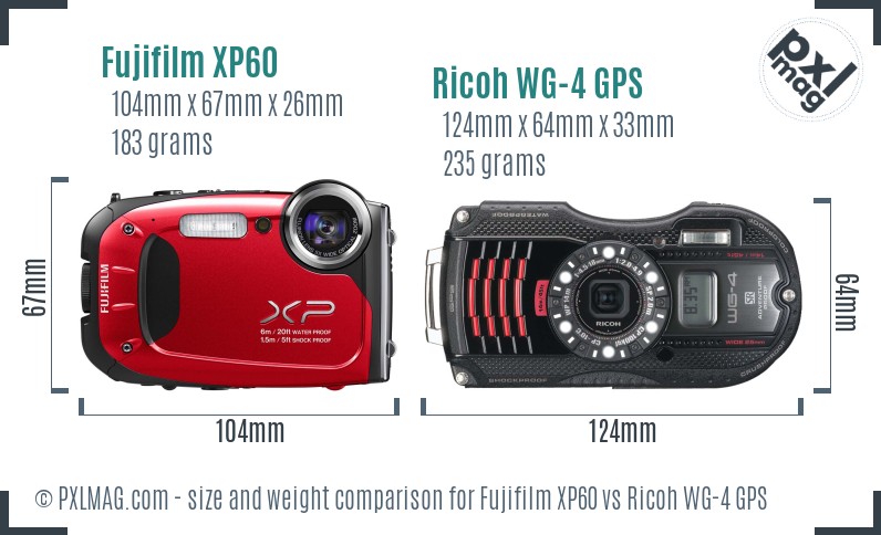 Fujifilm XP60 vs Ricoh WG-4 GPS size comparison Fujifilm XP60 vs Ricoh WG-4 GPS size comparison