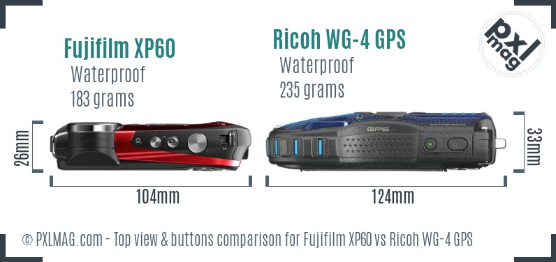 Fujifilm XP60 vs Ricoh WG-4 GPS top view buttons comparison