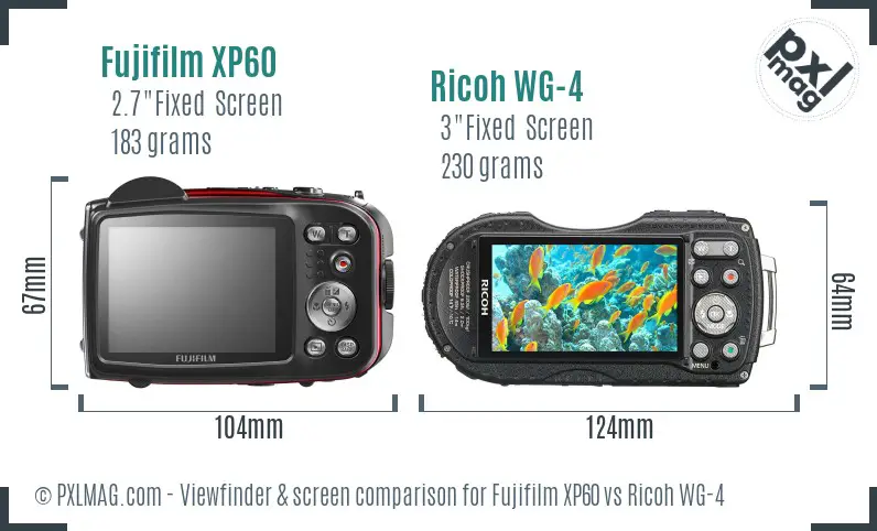 Fujifilm XP60 vs Ricoh WG-4 Screen and Viewfinder comparison