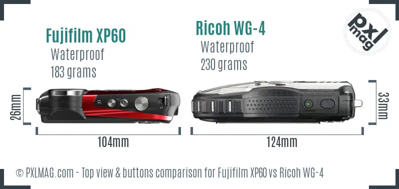 Fujifilm XP60 vs Ricoh WG-4 top view buttons comparison