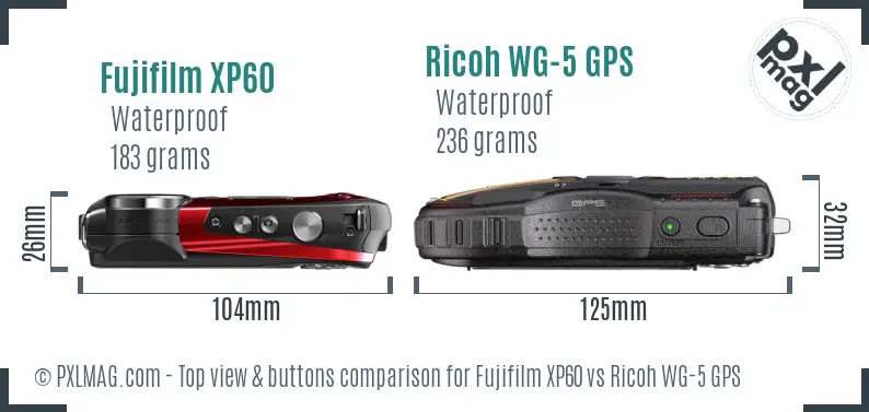 Fujifilm XP60 vs Ricoh WG-5 GPS top view buttons comparison