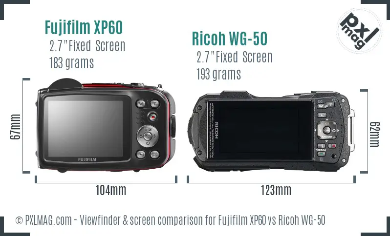 Fujifilm XP60 vs Ricoh WG-50 Screen and Viewfinder comparison Fujifilm XP60 vs Ricoh WG-50 Screen and Viewfinder comparison