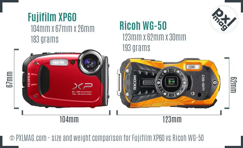 Fujifilm XP60 vs Ricoh WG-50 size comparison Fujifilm XP60 vs Ricoh WG-50 size comparison