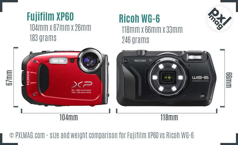 Fujifilm XP60 vs Ricoh WG-6 size comparison