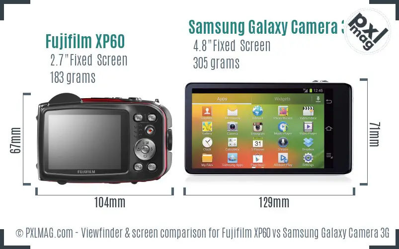 Fujifilm XP60 vs Samsung Galaxy Camera 3G Screen and Viewfinder comparison Fujifilm XP60 vs Samsung Galaxy Camera 3G Screen and Viewfinder comparison