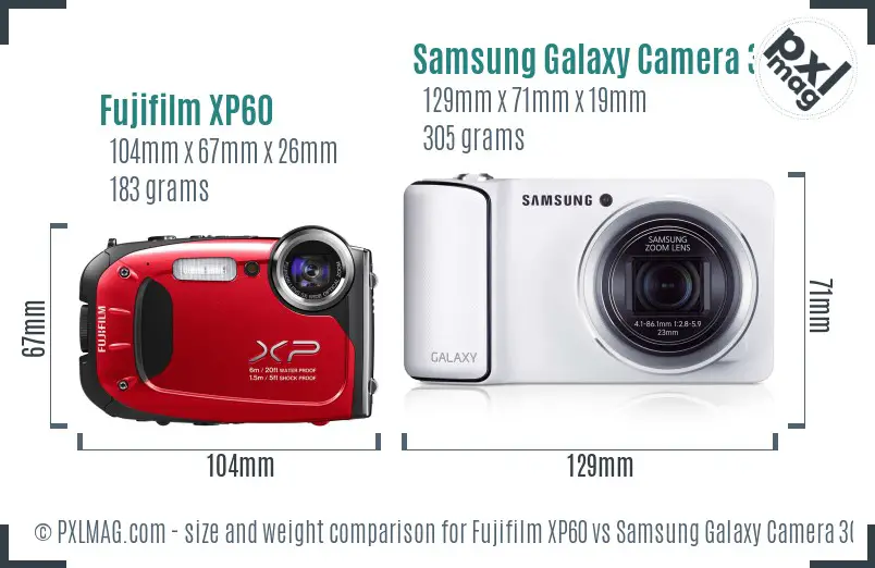 Fujifilm XP60 vs Samsung Galaxy Camera 3G size comparison Fujifilm XP60 vs Samsung Galaxy Camera 3G size comparison
