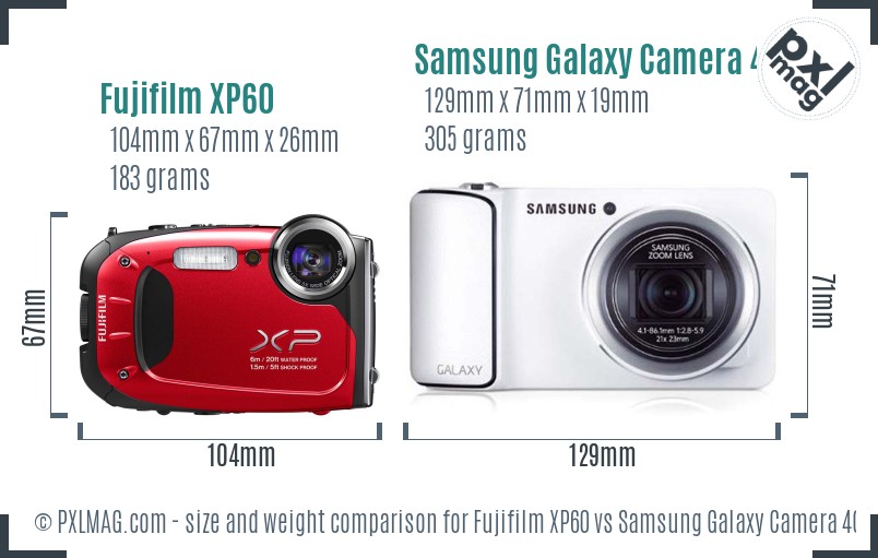 Fujifilm XP60 vs Samsung Galaxy Camera 4G size comparison Fujifilm XP60 vs Samsung Galaxy Camera 4G size comparison