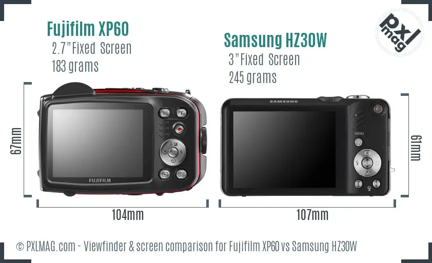 Fujifilm XP60 vs Samsung HZ30W Screen and Viewfinder comparison