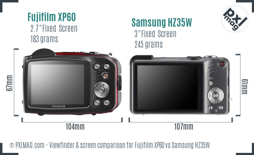 Fujifilm XP60 vs Samsung HZ35W Screen and Viewfinder comparison