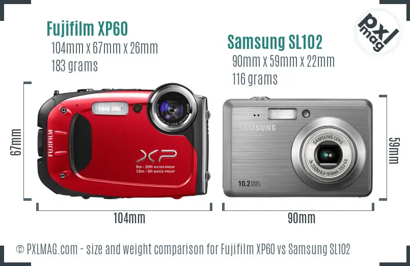 Fujifilm XP60 vs Samsung SL102 size comparison Fujifilm XP60 vs Samsung SL102 size comparison