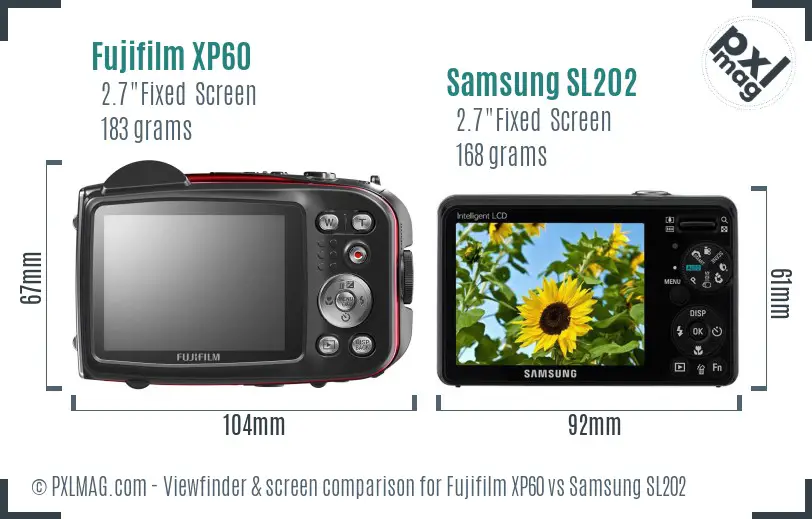 Fujifilm XP60 vs Samsung SL202 Screen and Viewfinder comparison
