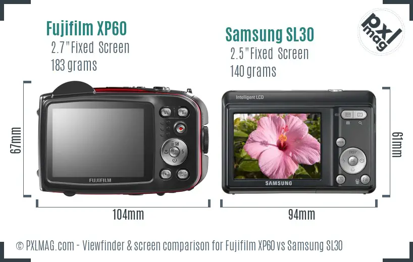 Fujifilm XP60 vs Samsung SL30 Screen and Viewfinder comparison Fujifilm XP60 vs Samsung SL30 Screen and Viewfinder comparison