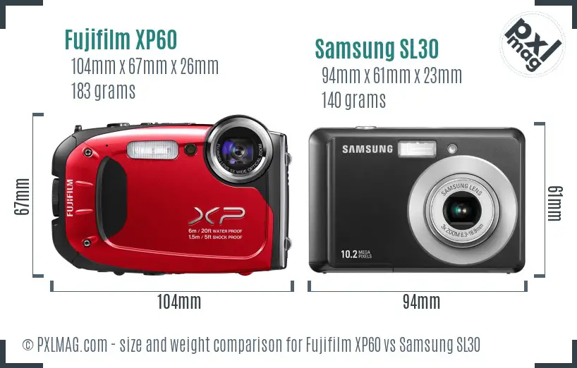 Fujifilm XP60 vs Samsung SL30 size comparison Fujifilm XP60 vs Samsung SL30 size comparison
