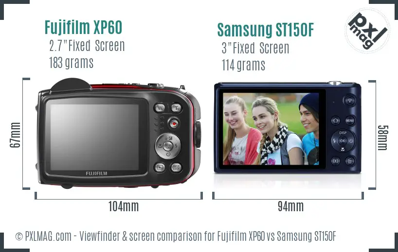 Fujifilm XP60 vs Samsung ST150F Screen and Viewfinder comparison
