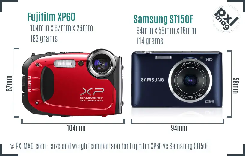 Fujifilm XP60 vs Samsung ST150F size comparison