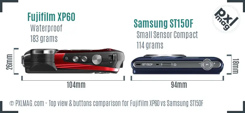 Fujifilm XP60 vs Samsung ST150F top view buttons comparison