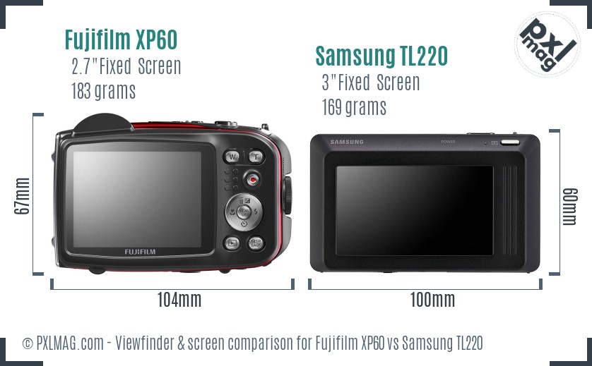 Fujifilm XP60 vs Samsung TL220 Screen and Viewfinder comparison