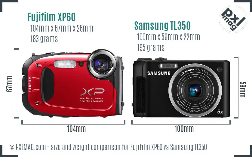 Fujifilm XP60 vs Samsung TL350 size comparison Fujifilm XP60 vs Samsung TL350 size comparison