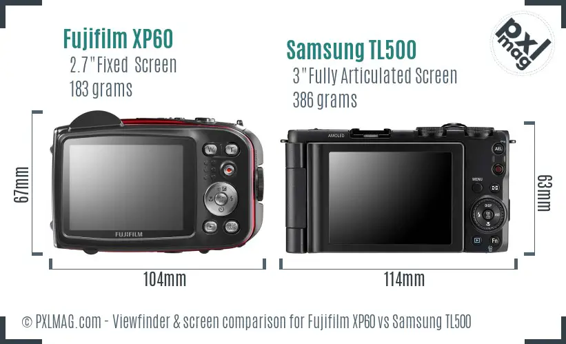 Fujifilm XP60 vs Samsung TL500 Screen and Viewfinder comparison