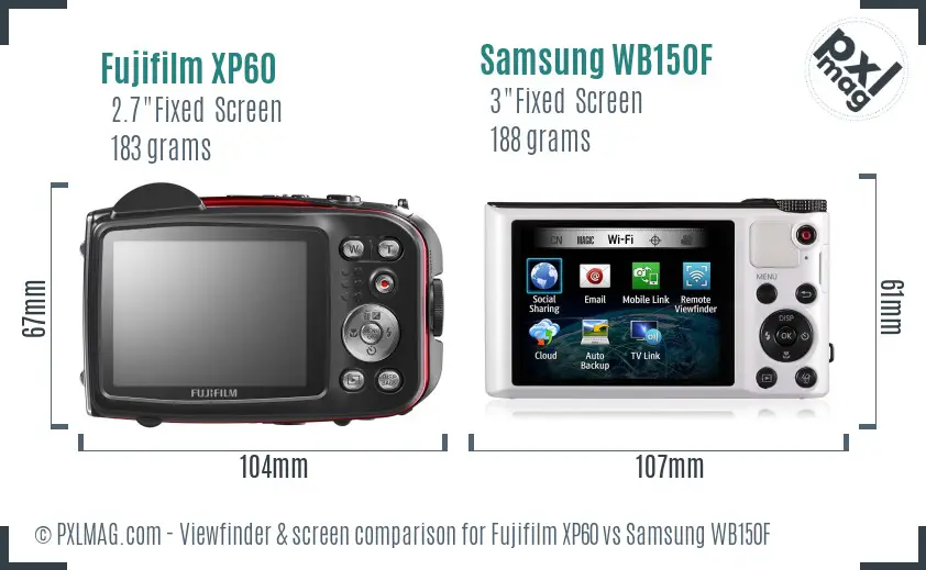Fujifilm XP60 vs Samsung WB150F Screen and Viewfinder comparison Fujifilm XP60 vs Samsung WB150F Screen and Viewfinder comparison