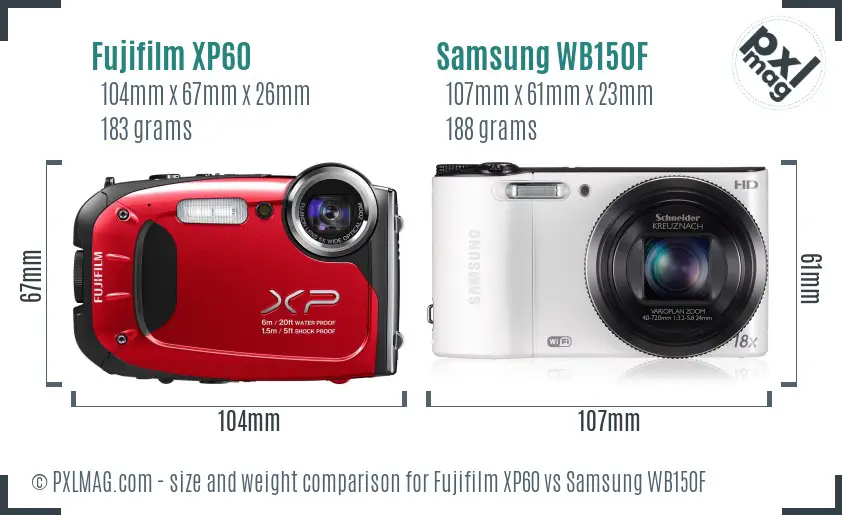 Fujifilm XP60 vs Samsung WB150F size comparison Fujifilm XP60 vs Samsung WB150F size comparison